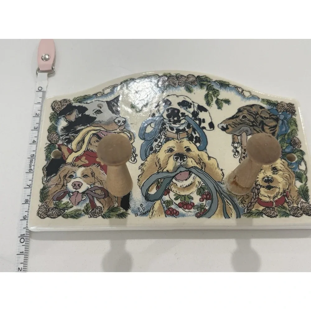 Vintage Dog Wall Hook Rack Wooden Pegs